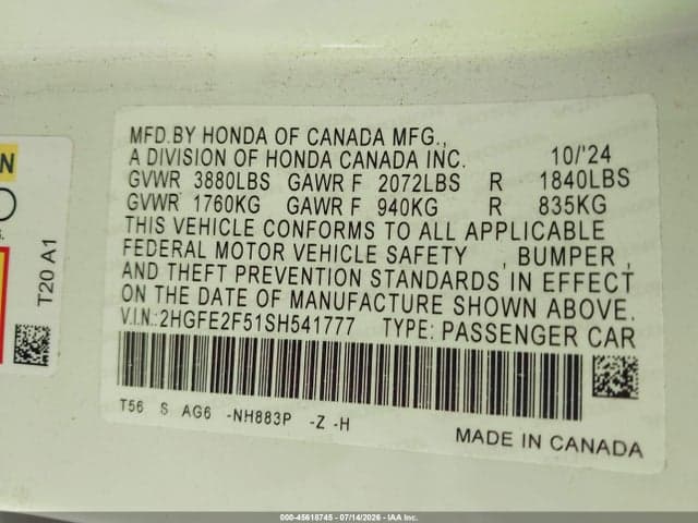 2025 HONDA CIVIC SPORT 9