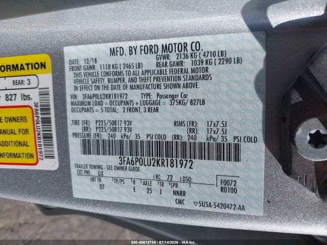 2019 FORD FUSION HYBRID SE 9