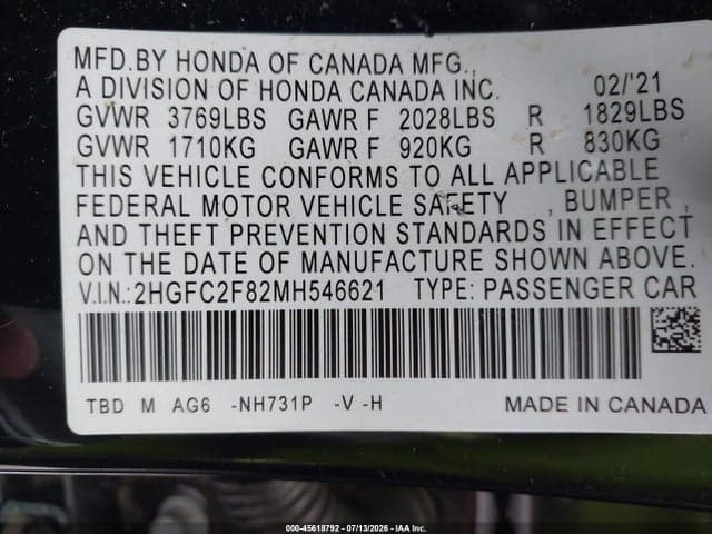 2021 HONDA CIVIC SPORT 9