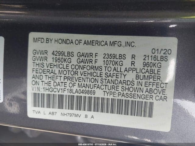 2020 HONDA ACCORD LX 9