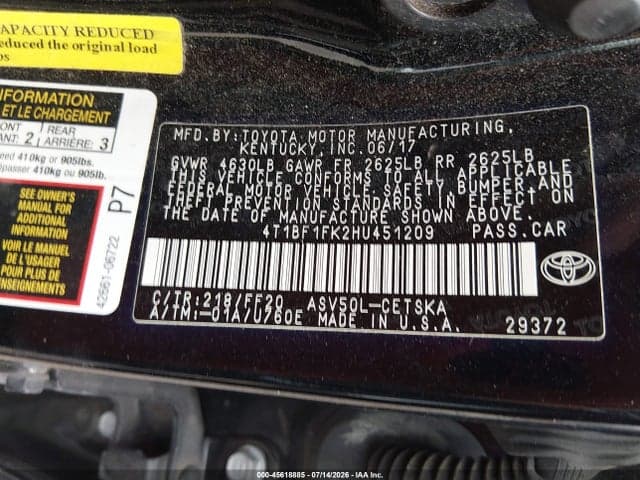 2017 TOYOTA CAMRY SE 9