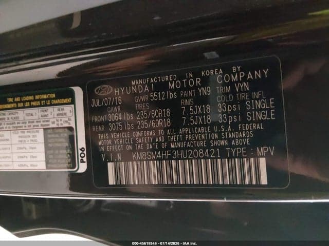 2017 HYUNDAI SANTA FE SE 9