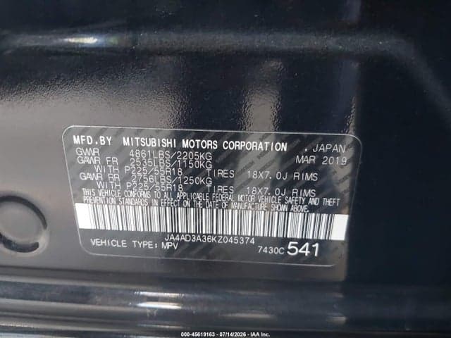 2019 MITSUBISHI OUTLANDER SE 9