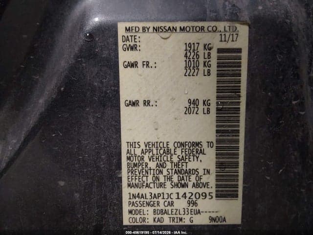 2018 NISSAN ALTIMA 2.5 S 9