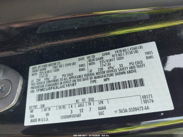 2020 FORD ESCAPE S 9
