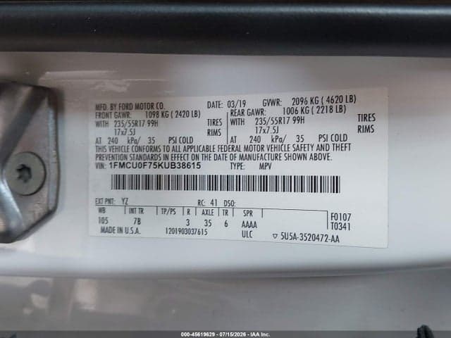 2019 FORD ESCAPE S 9