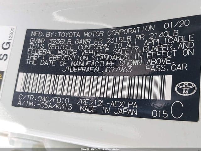 2020 TOYOTA COROLLA LE 9