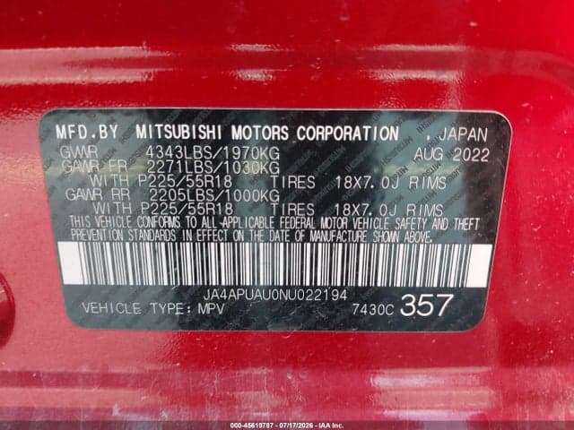 2022 MITSUBISHI OUTLANDER SPORT 2.0 BE 2WD/2.0 ES 2WD/2.0 LE 2WD/2.0 S 2WD 9