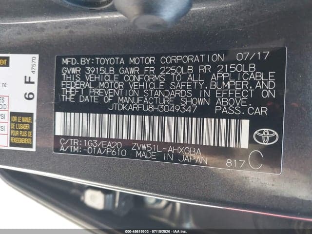 2017 TOYOTA PRIUS FOUR 9