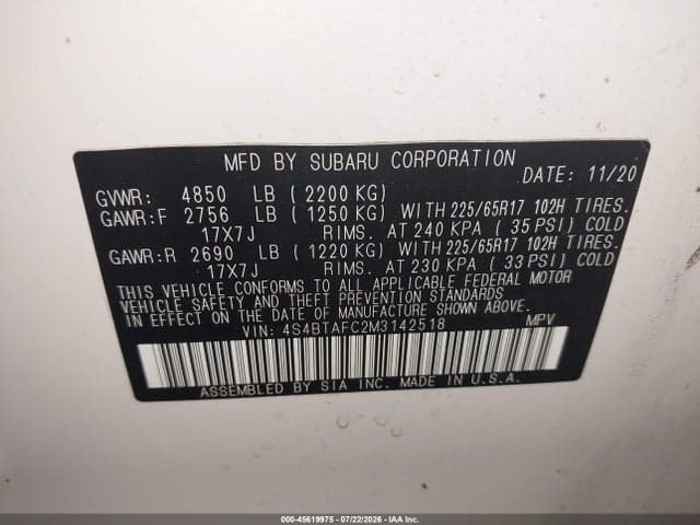 2021 SUBARU OUTBACK PREMIUM 9