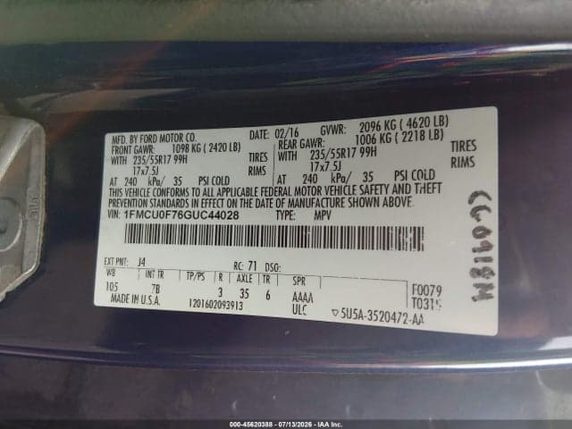 2016 FORD ESCAPE S 9
