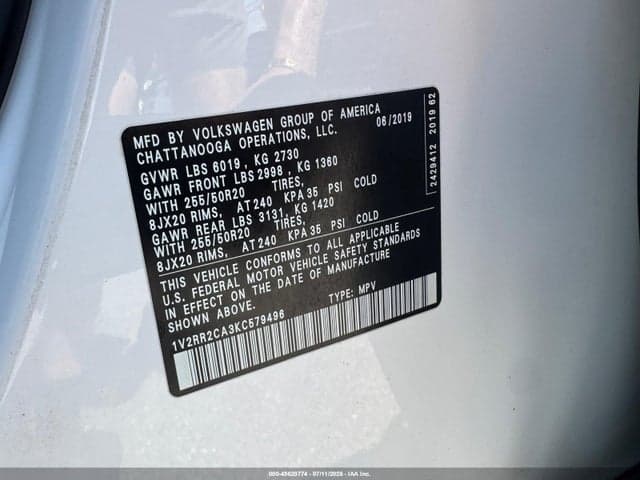 2019 VOLKSWAGEN ATLAS 3.6L V6 SEL R-LINE 9