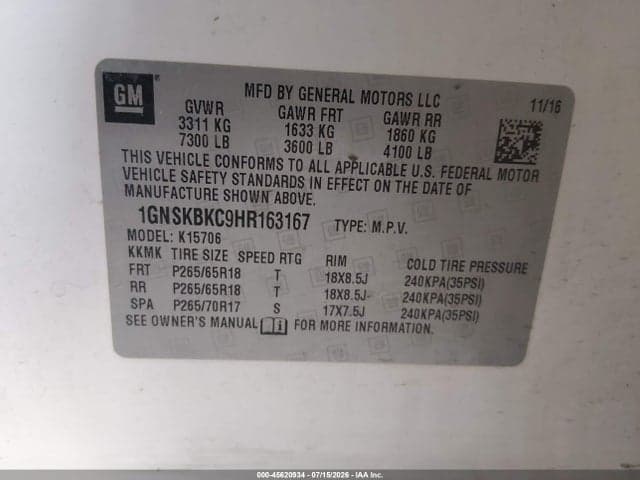 2017 CHEVROLET TAHOE LT 9