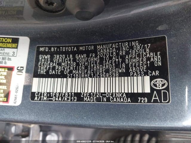 2018 TOYOTA COROLLA LE 9