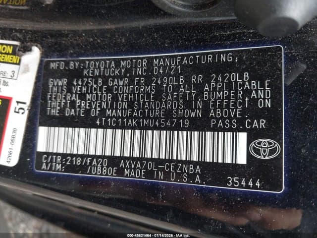 2021 TOYOTA CAMRY LE 9