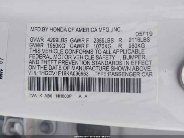 2019 HONDA ACCORD LX 9
