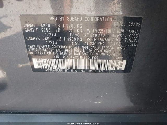 2022 SUBARU OUTBACK PREMIUM 9