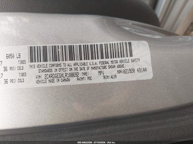 2020 DODGE GRAND CARAVAN GT 9