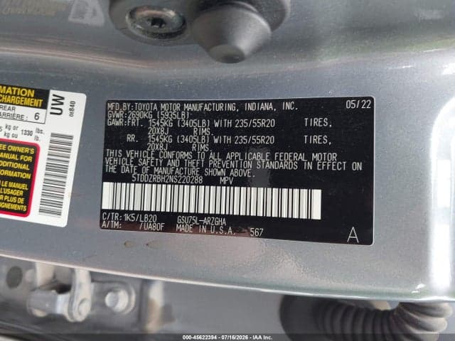 2022 TOYOTA HIGHLANDER LIMITED 9