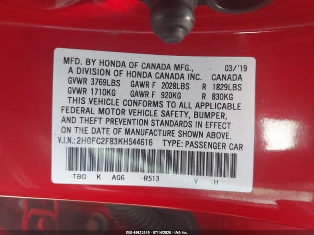 2019 HONDA CIVIC SPORT 9