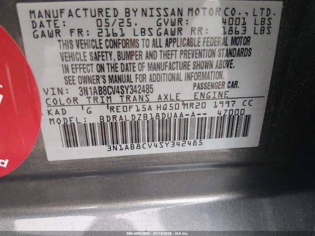 2025 NISSAN SENTRA SV 9