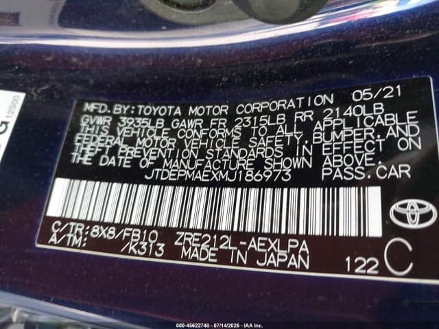 2021 TOYOTA COROLLA LE 9