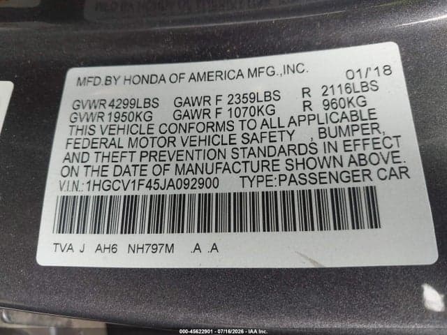 2018 HONDA ACCORD EX 9