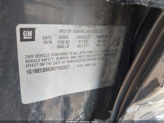 2017 CHEVROLET CRUZE LT AUTO 9