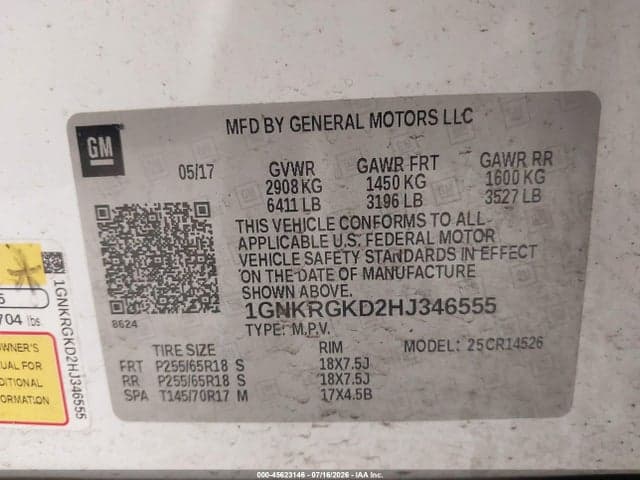 2017 CHEVROLET TRAVERSE LT 9