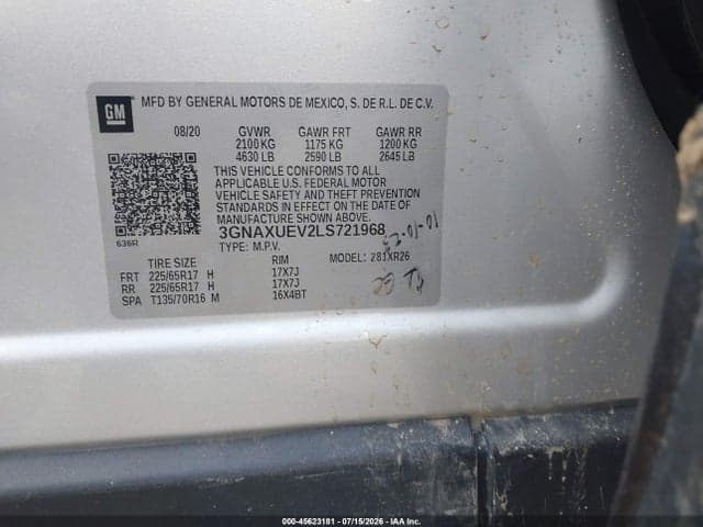 2020 CHEVROLET EQUINOX AWD LT 1.5L TURBO 9