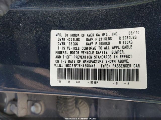 2017 HONDA ACCORD EX 9