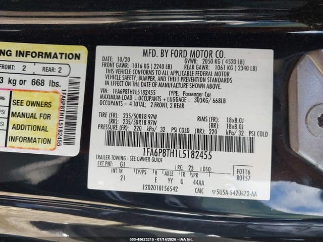 2020 FORD MUSTANG ECOBOOST FASTBACK 9