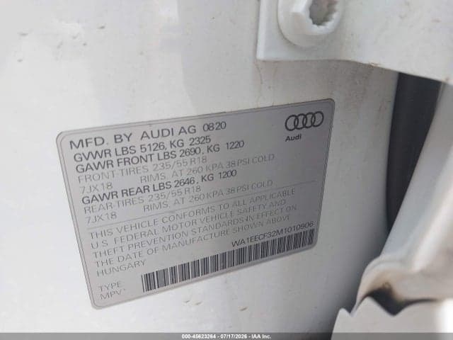2021 AUDI Q3 PREMIUM PLUS 45 TFSI S LINE QUATTRO TIPTRONIC 9