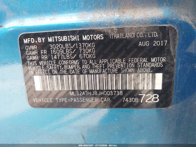 2018 MITSUBISHI MIRAGE ES 9