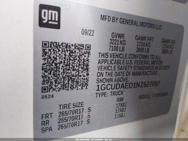 2022 CHEVROLET SILVERADO 1500 4WD SHORT BED WT 9