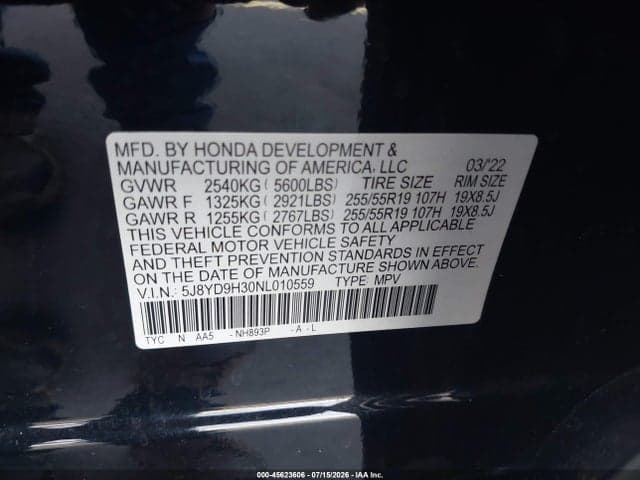 2022 ACURA MDX STANDARD 9