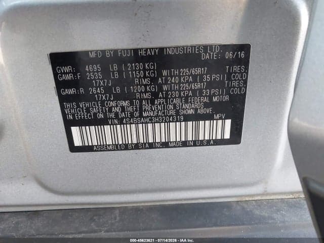 2017 SUBARU OUTBACK 2.5I PREMIUM 9