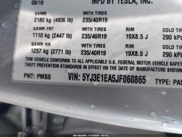 2018 TESLA MODEL 3 LONG RANGE/MID RANGE 9