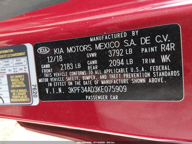 2019 KIA FORTE S 9
