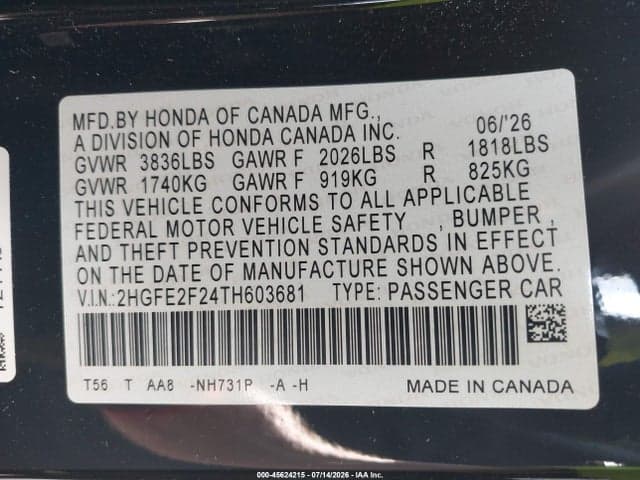 2026 HONDA CIVIC LX 9