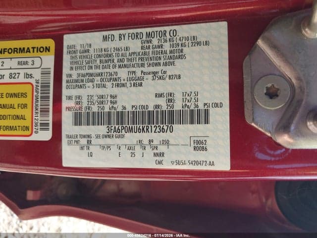 2019 FORD FUSION HYBRID SEL 9