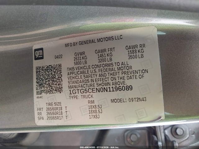 2022 GMC CANYON 2WD SHORT BOX ELEVATION 9