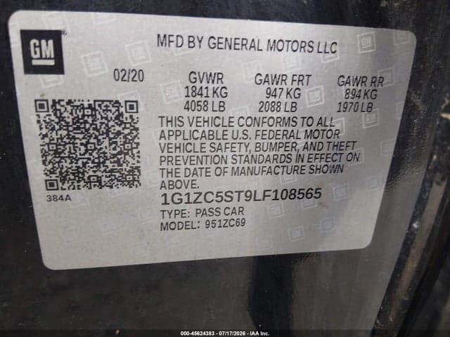 2020 CHEVROLET MALIBU FWD 1FL 9