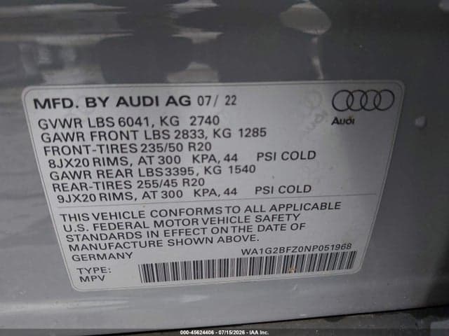 2022 AUDI Q4 E-TRON PREMIUM 50 QUATTRO 9