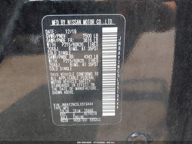 2020 NISSAN ARMADA SL 4WD 9