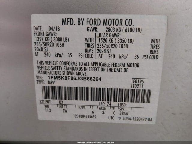 2018 FORD EXPLORER LIMITED 9