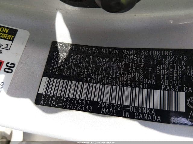 2018 TOYOTA COROLLA LE 9