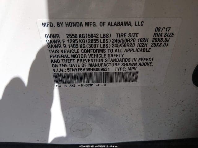 2017 HONDA PILOT TOURING 9