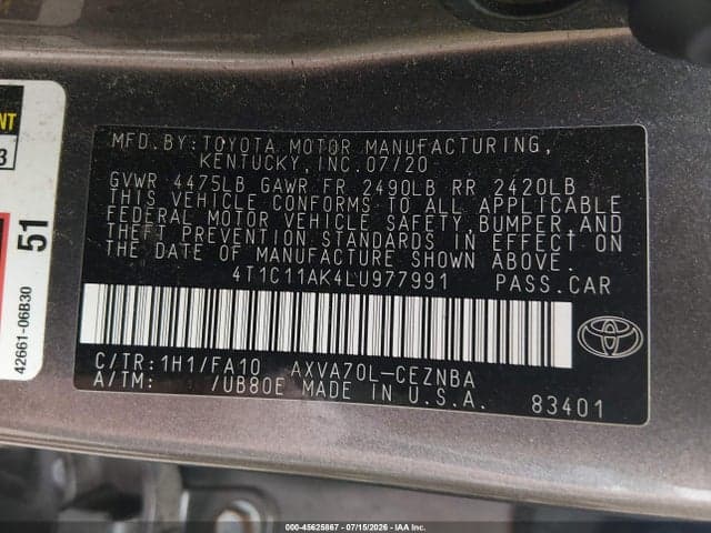 2020 TOYOTA CAMRY LE 9