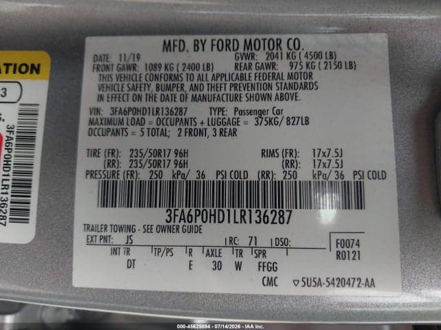 2020 FORD FUSION SE 9
